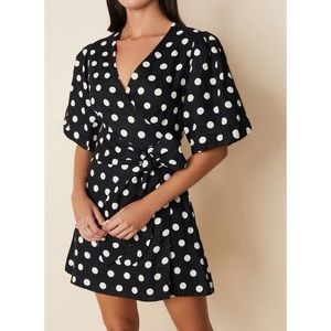 Godiva Wrap Dress Emelda Dot Print - Black